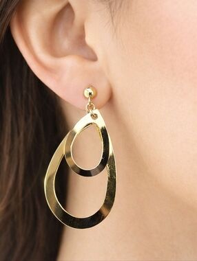 2/$30 Gold tone Double Hoop Teardrop Design 1.75" Earrings - Women  Jewelry